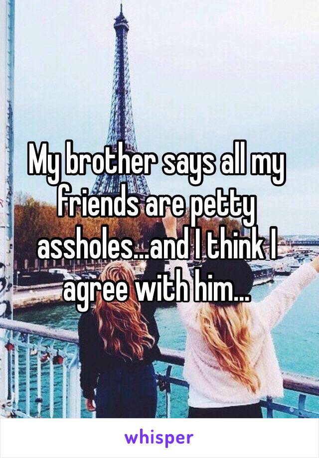 My brother says all my friends are petty assholes...and I think I agree with him...