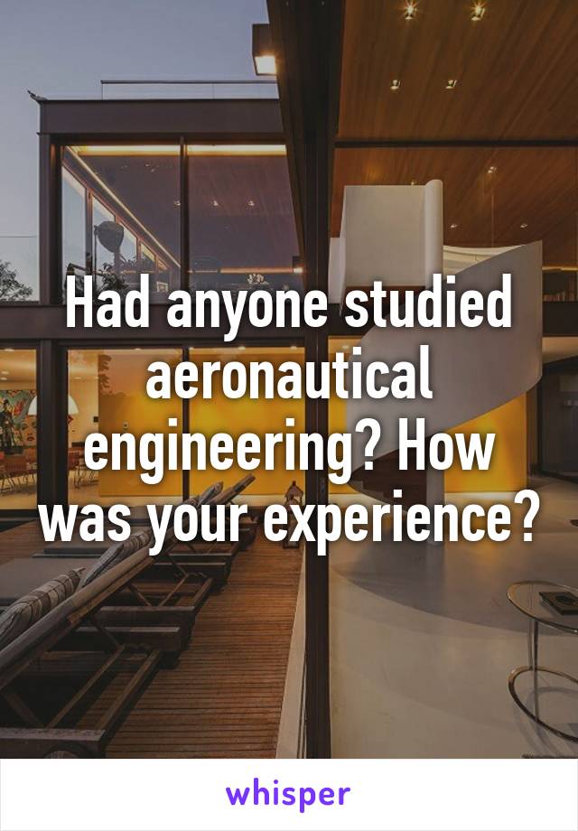 Had anyone studied aeronautical engineering? How was your experience?