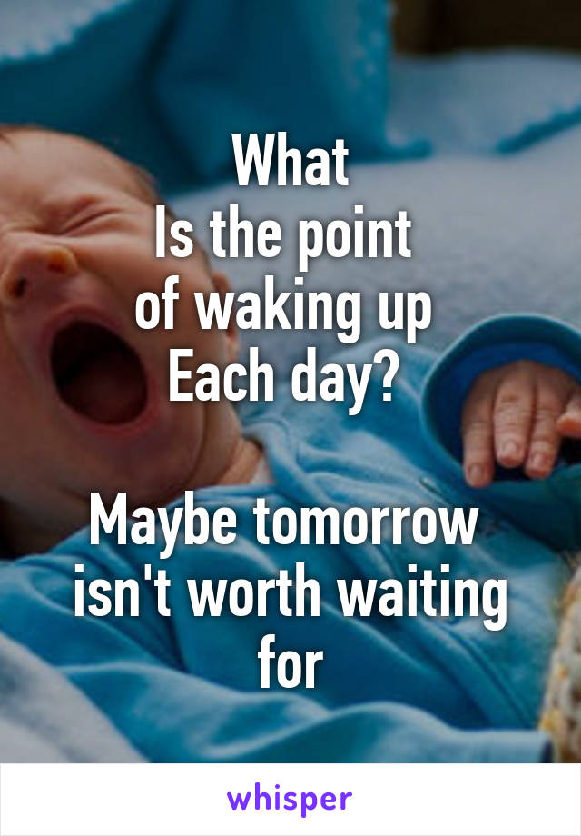 What
Is the point 
of waking up 
Each day? 

Maybe tomorrow 
isn't worth waiting for