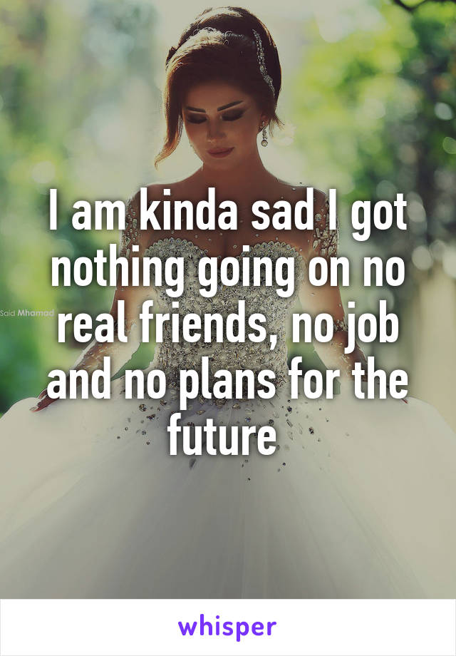 I am kinda sad I got nothing going on no real friends, no job and no plans for the future 