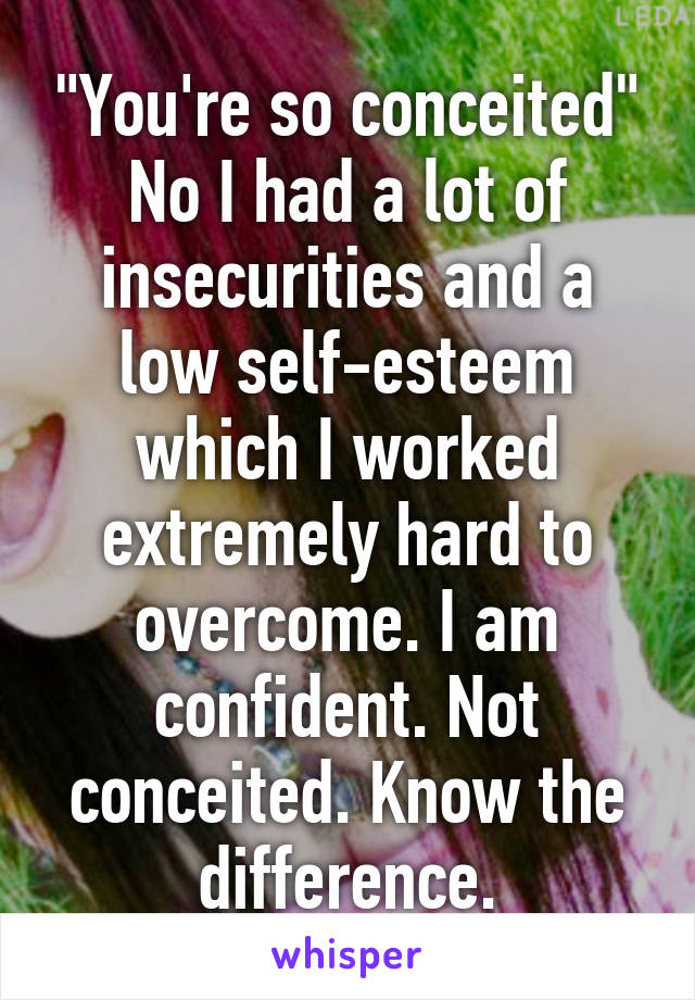 "You're so conceited"
No I had a lot of insecurities and a low self-esteem which I worked extremely hard to overcome. I am confident. Not conceited. Know the difference.