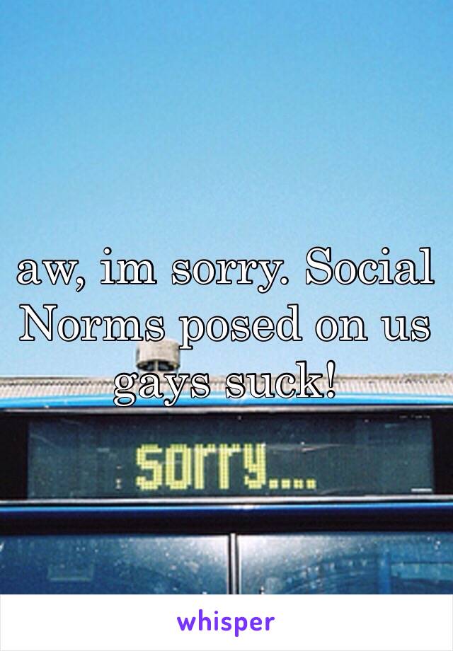 aw, im sorry. Social Norms posed on us gays suck!
