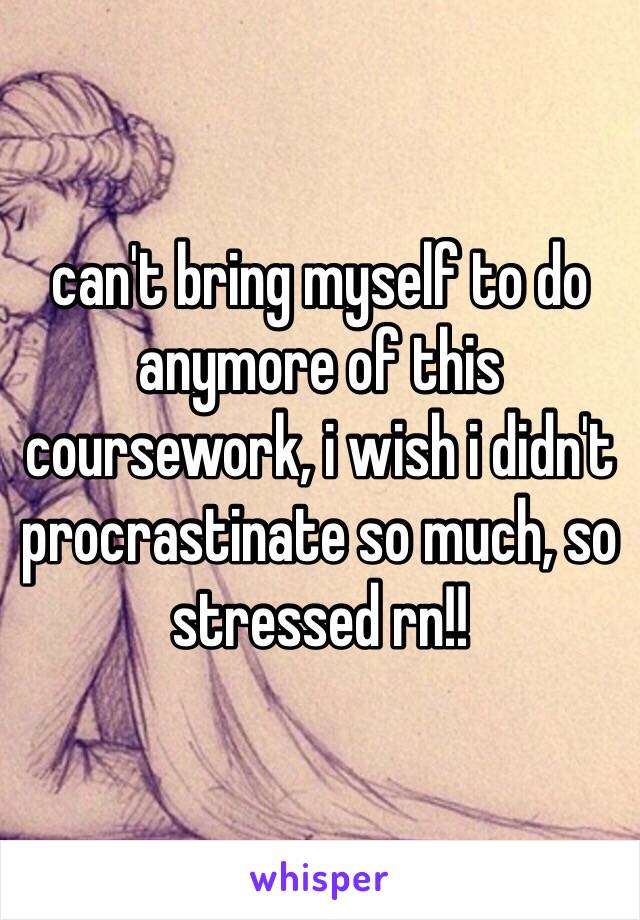 can't bring myself to do anymore of this coursework, i wish i didn't procrastinate so much, so stressed rn!!