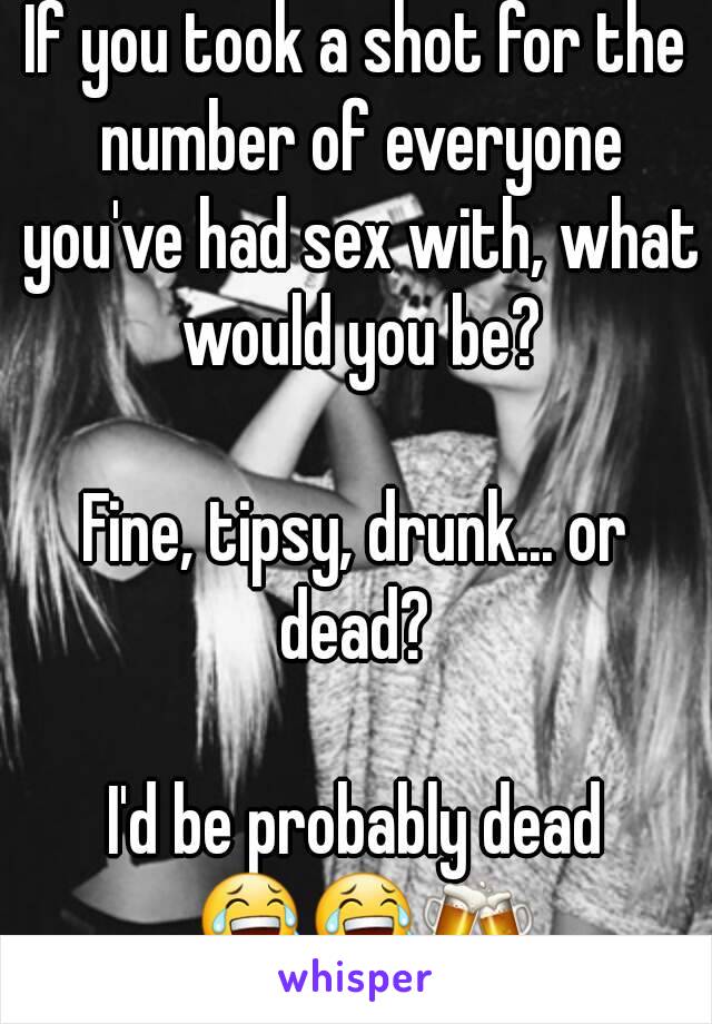 If you took a shot for the number of everyone you've had sex with, what would you be?

Fine, tipsy, drunk... or dead? 

I'd be probably dead 😂😂🍻