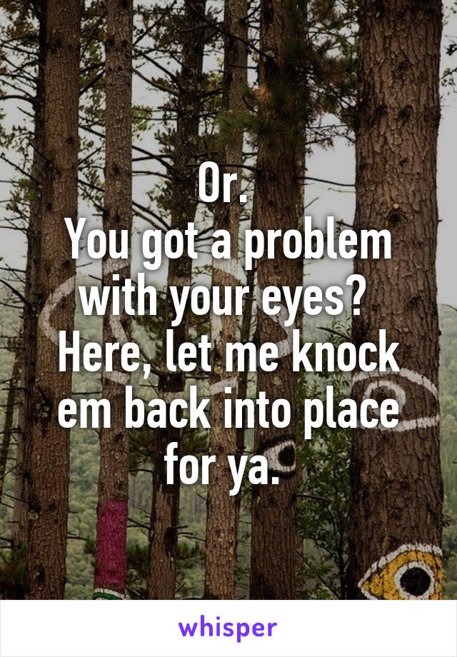 Or. 
You got a problem with your eyes? 
Here, let me knock em back into place for ya. 