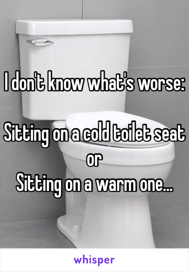 I don't know what's worse:

Sitting on a cold toilet seat 
or
Sitting on a warm one...