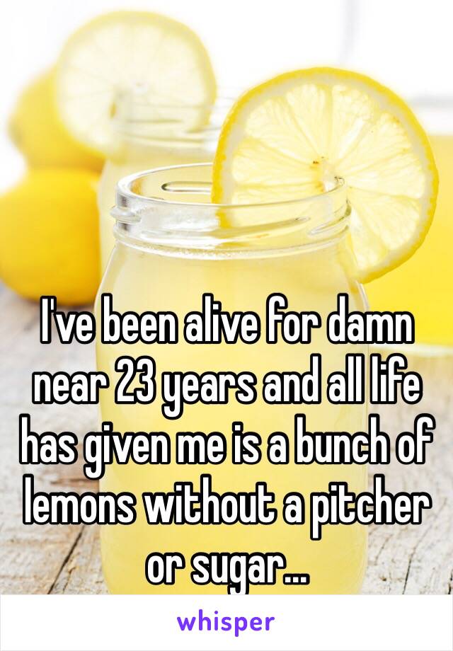 I've been alive for damn near 23 years and all life has given me is a bunch of lemons without a pitcher or sugar...