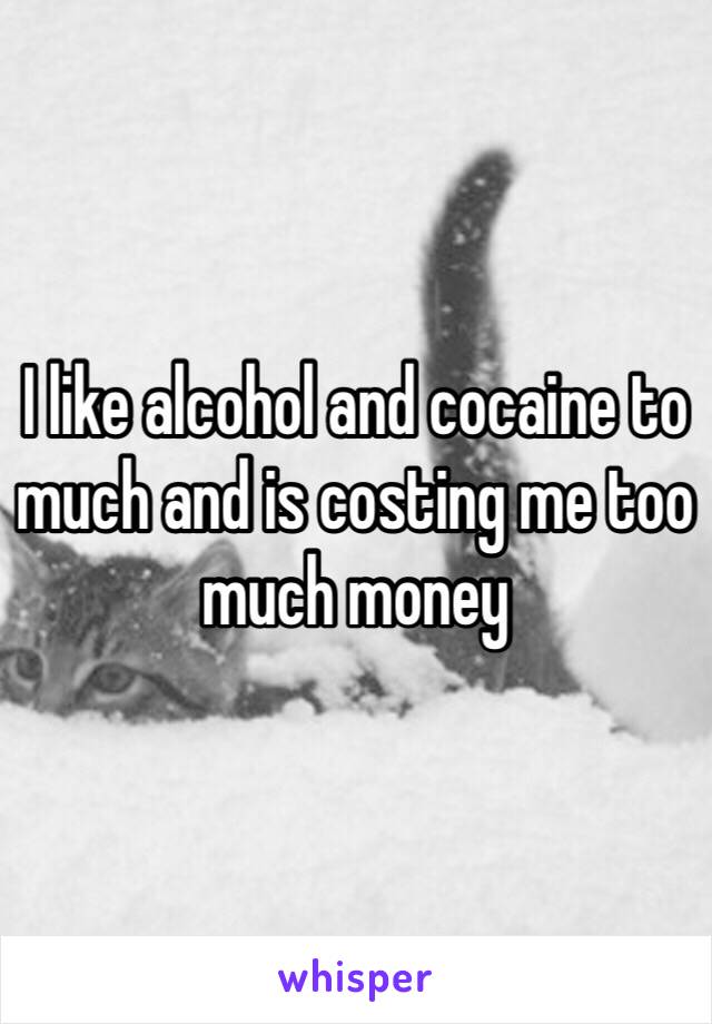 I like alcohol and cocaine to much and is costing me too much money