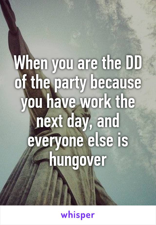 When you are the DD of the party because you have work the next day, and everyone else is hungover