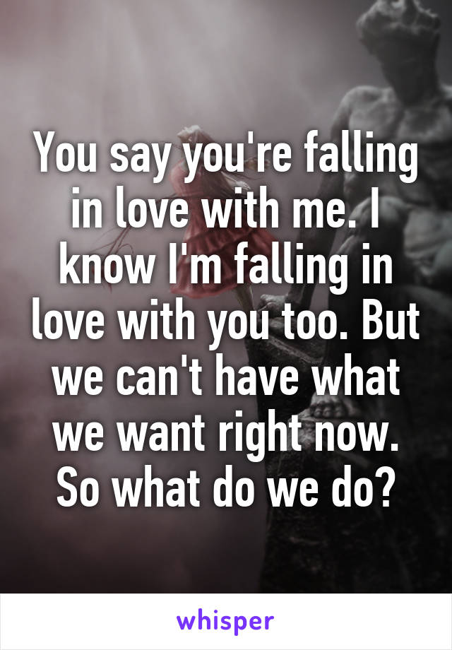 You say you're falling in love with me. I know I'm falling in love with you too. But we can't have what we want right now. So what do we do?