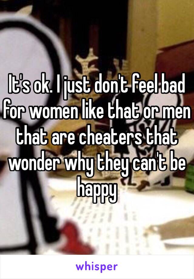 It's ok. I just don't feel bad for women like that or men that are cheaters that wonder why they can't be happy 