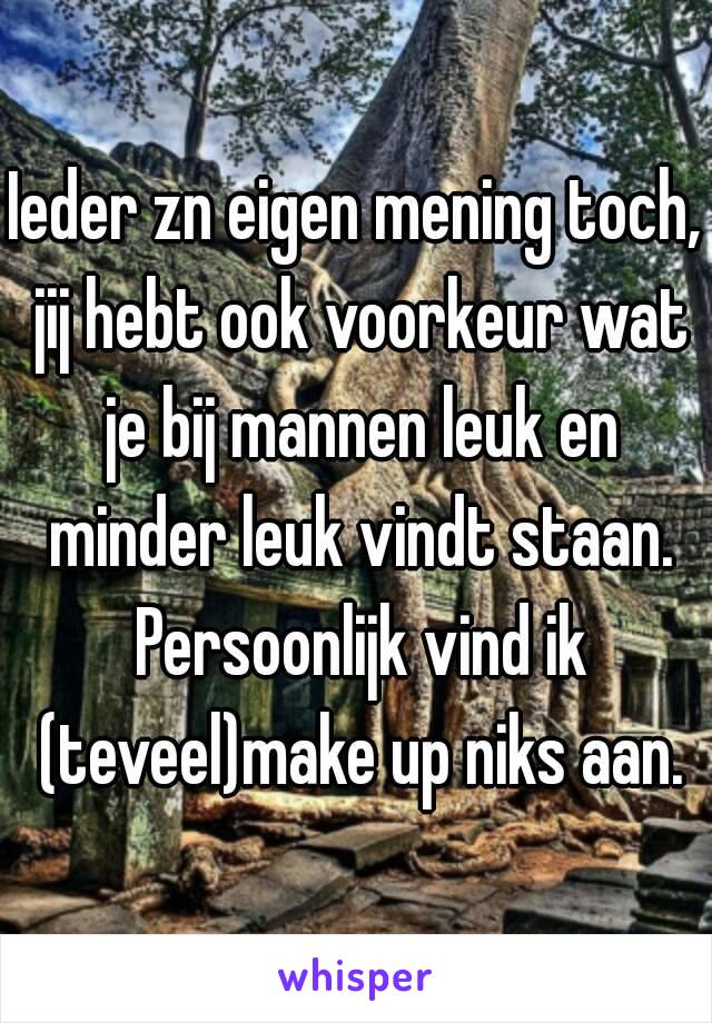 Ieder zn eigen mening toch, jij hebt ook voorkeur wat je bij mannen leuk en minder leuk vindt staan. Persoonlijk vind ik (teveel)make up niks aan.