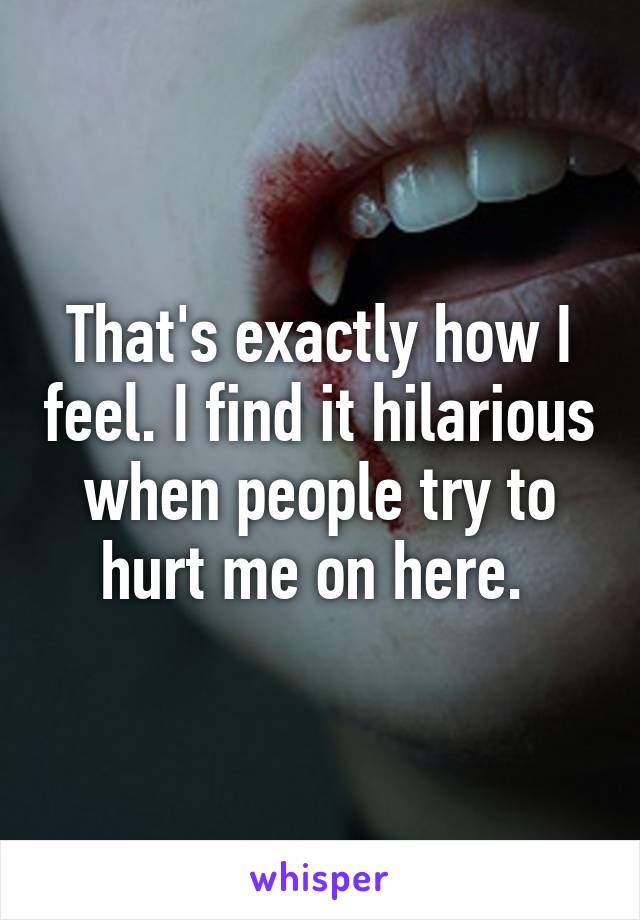 That's exactly how I feel. I find it hilarious when people try to hurt me on here. 