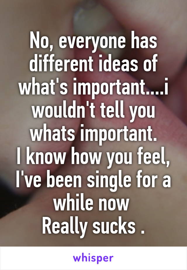 No, everyone has different ideas of what's important....i wouldn't tell you whats important.
I know how you feel, I've been single for a while now 
Really sucks .