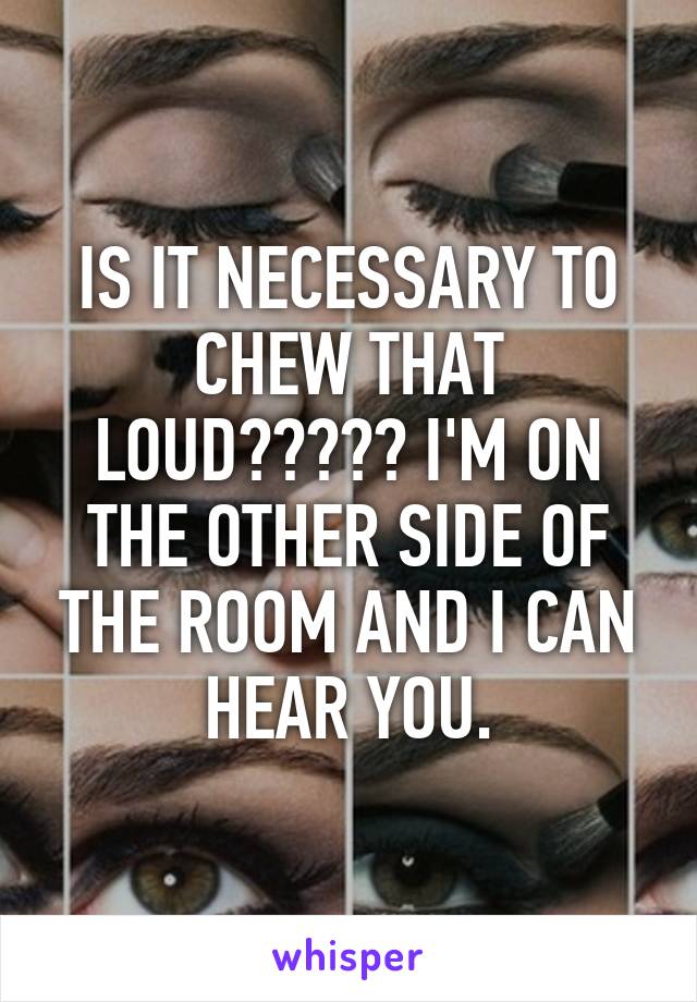 IS IT NECESSARY TO CHEW THAT LOUD????? I'M ON THE OTHER SIDE OF THE ROOM AND I CAN HEAR YOU.