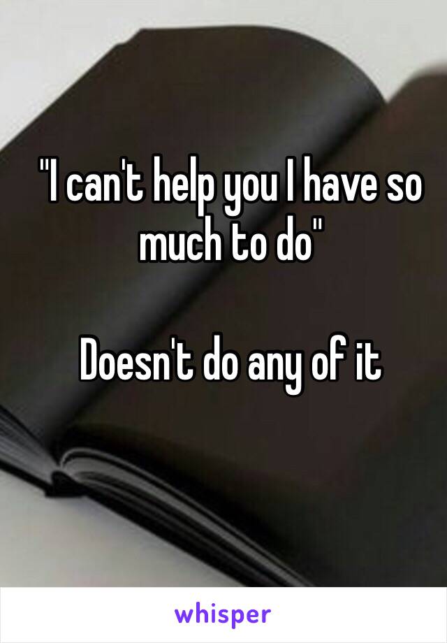 "I can't help you I have so much to do"

Doesn't do any of it