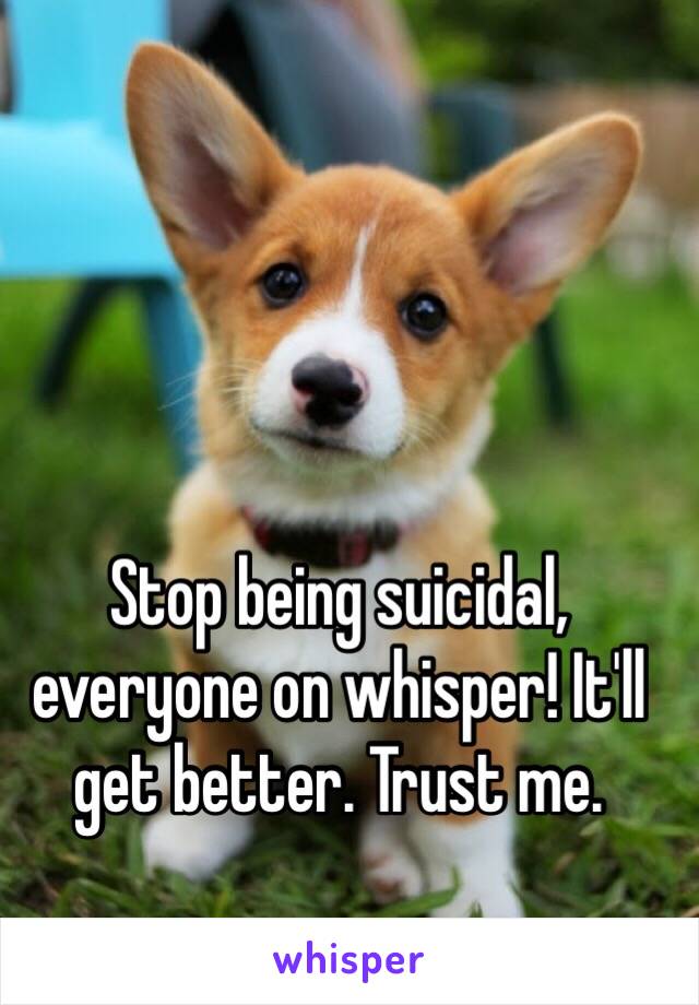 Stop being suicidal, everyone on whisper! It'll get better. Trust me. 