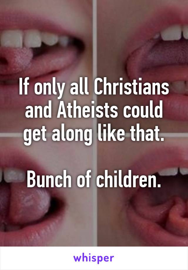 If only all Christians and Atheists could get along like that.

Bunch of children.