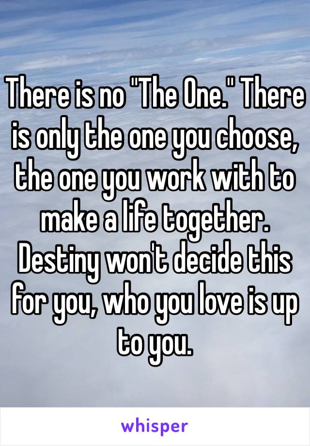 There is no "The One." There is only the one you choose, the one you work with to make a life together. Destiny won't decide this for you, who you love is up to you.