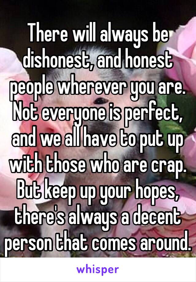 There will always be dishonest, and honest people wherever you are. Not everyone is perfect, and we all have to put up with those who are crap. But keep up your hopes, there's always a decent person that comes around. 