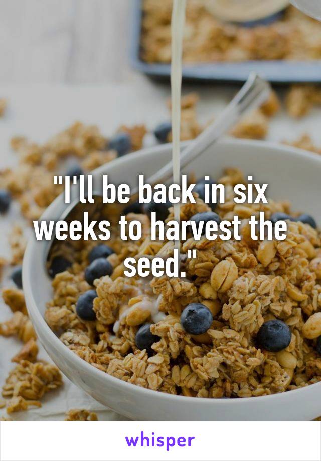 "I'll be back in six weeks to harvest the seed."