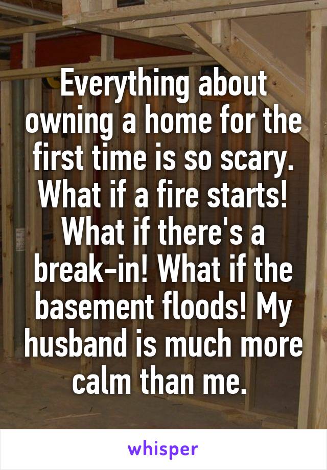 Everything about owning a home for the first time is so scary. What if a fire starts! What if there's a break-in! What if the basement floods! My husband is much more calm than me. 