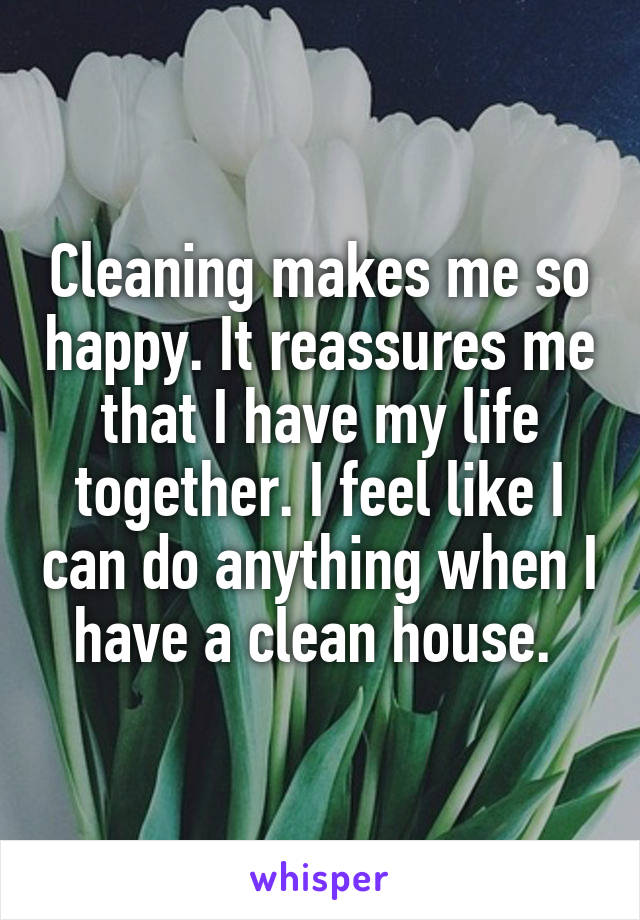 Cleaning makes me so happy. It reassures me that I have my life together. I feel like I can do anything when I have a clean house. 