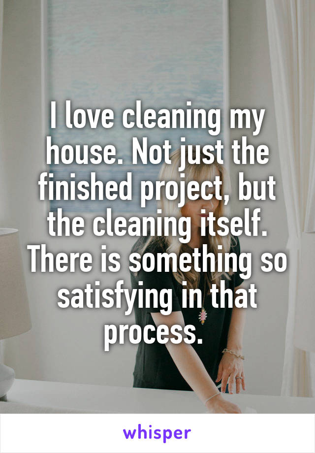 I love cleaning my house. Not just the finished project, but the cleaning itself. There is something so satisfying in that process. 