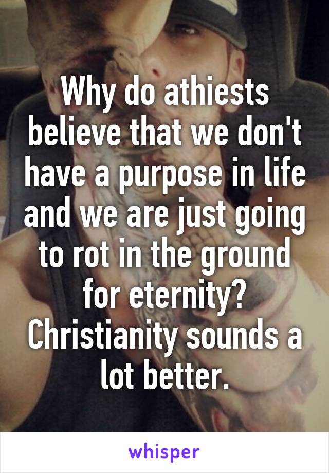 Why do athiests believe that we don't have a purpose in life and we are just going to rot in the ground for eternity? Christianity sounds a lot better.