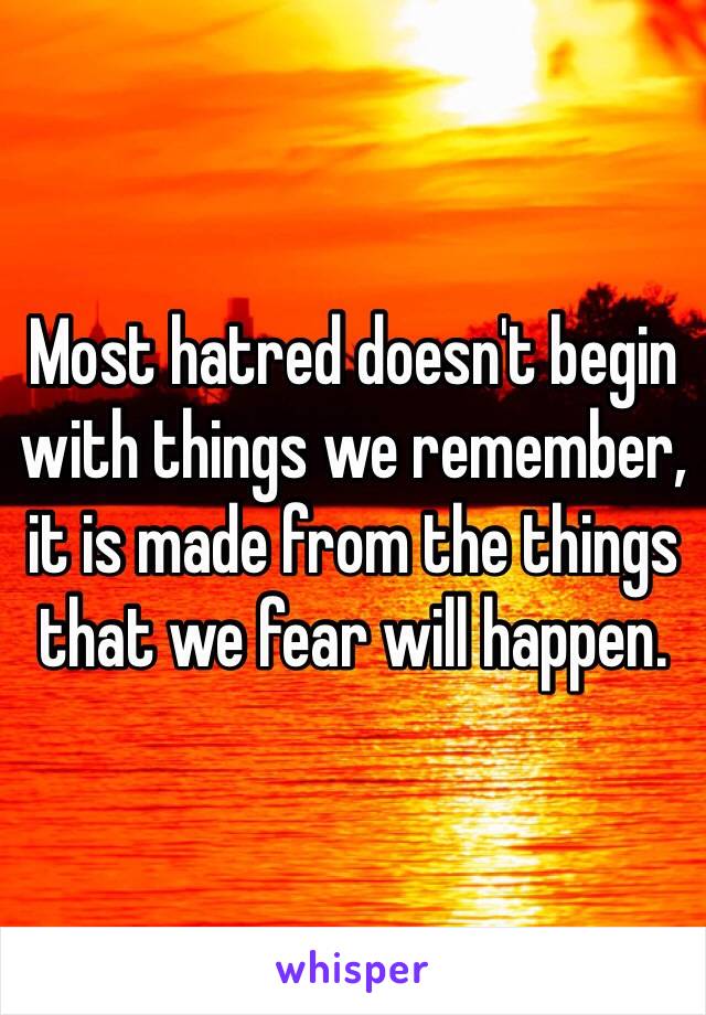 Most hatred doesn't begin with things we remember, it is made from the things that we fear will happen. 