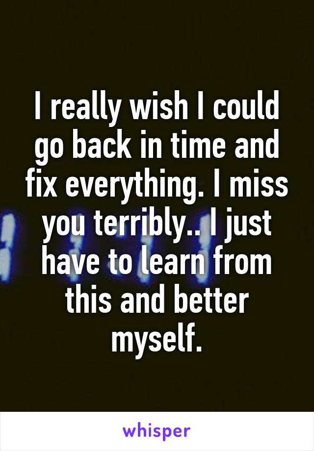 I really wish I could go back in time and fix everything. I miss you terribly.. I just have to learn from this and better myself.