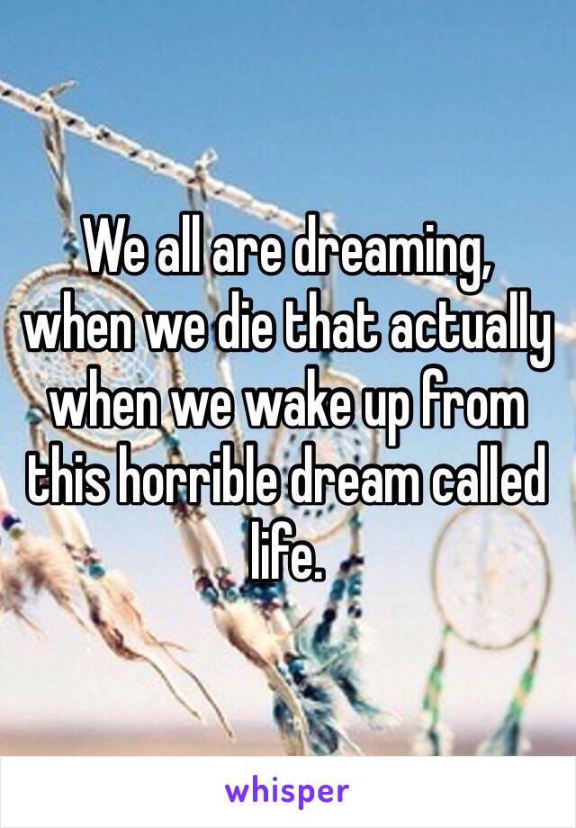 We all are dreaming, 
when we die that actually when we wake up from this horrible dream called life. 