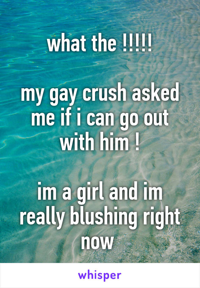 what the !!!!!

my gay crush asked me if i can go out with him !

im a girl and im really blushing right now 