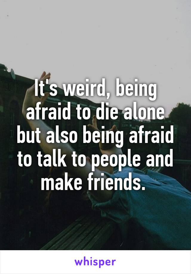 It's weird, being afraid to die alone but also being afraid to talk to people and make friends. 