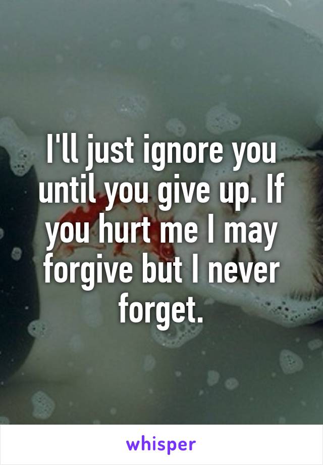 I'll just ignore you until you give up. If you hurt me I may forgive but I never forget.