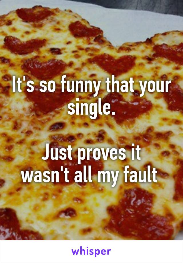 It's so funny that your single.

Just proves it wasn't all my fault 