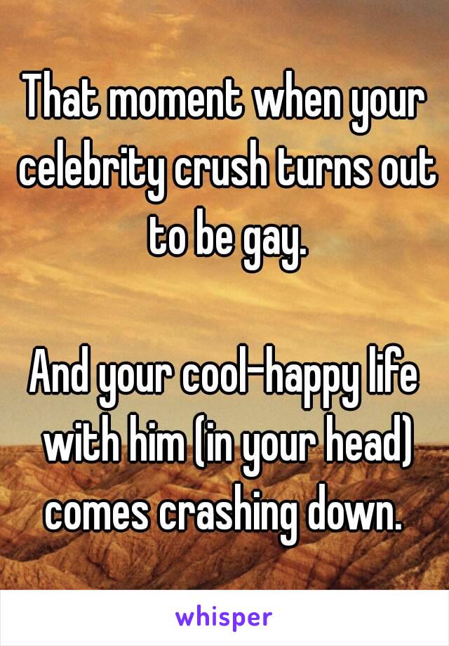 That moment when your celebrity crush turns out to be gay.

And your cool-happy life with him (in your head) comes crashing down. 