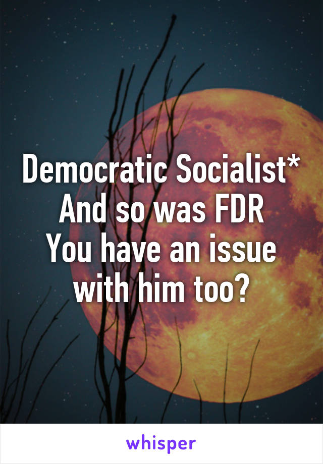 Democratic Socialist*
And so was FDR
You have an issue with him too?