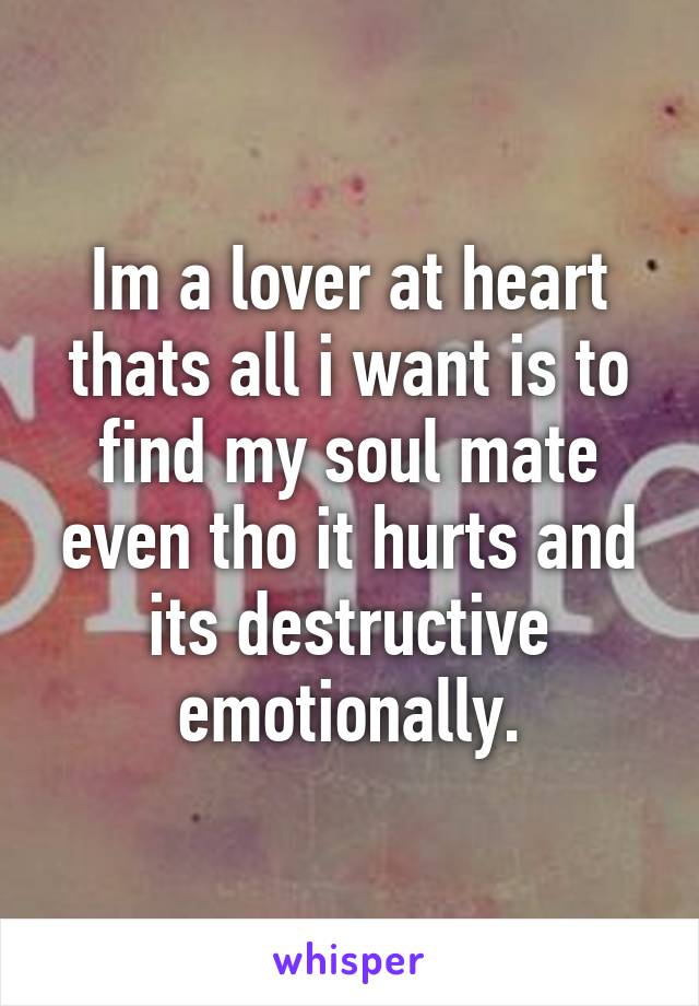 Im a lover at heart thats all i want is to find my soul mate even tho it hurts and its destructive emotionally.