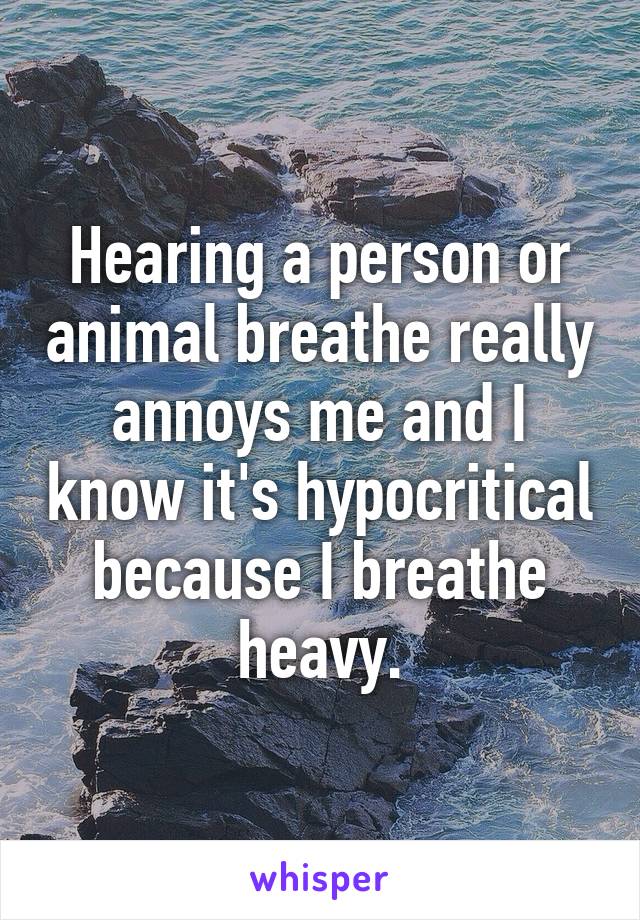 Hearing a person or animal breathe really annoys me and I know it's hypocritical because I breathe heavy.