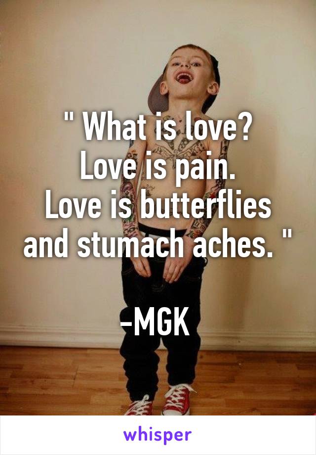 " What is love?
Love is pain.
Love is butterflies and stumach aches. "

-MGK 