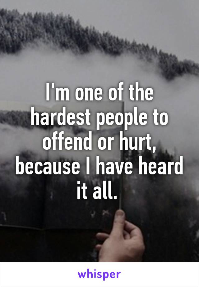 I'm one of the hardest people to offend or hurt, because I have heard it all. 