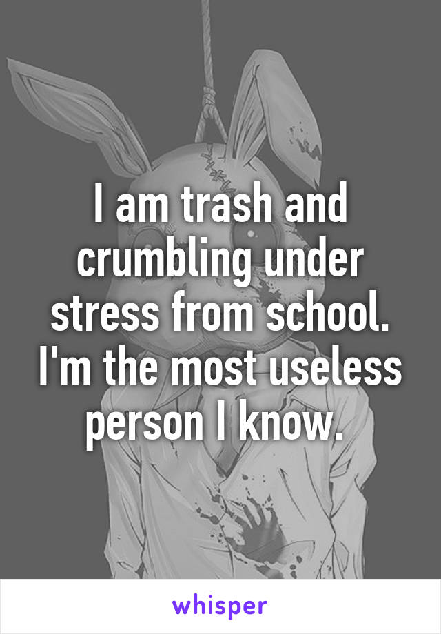 I am trash and crumbling under stress from school. I'm the most useless person I know. 