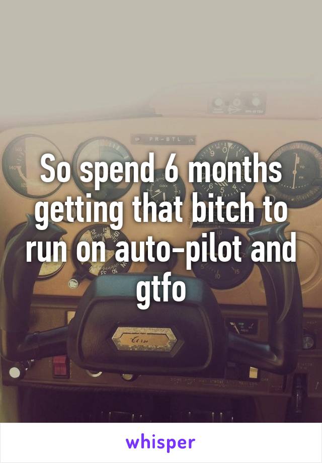 So spend 6 months getting that bitch to run on auto-pilot and gtfo