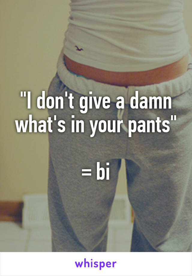 "I don't give a damn what's in your pants"

= bi