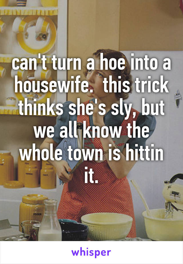 can't turn a hoe into a housewife.  this trick thinks she's sly, but we all know the whole town is hittin it.
 