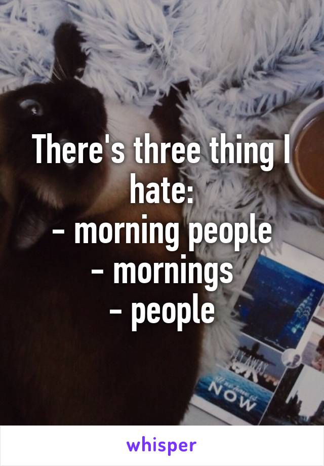 There's three thing I hate:
- morning people
- mornings
- people