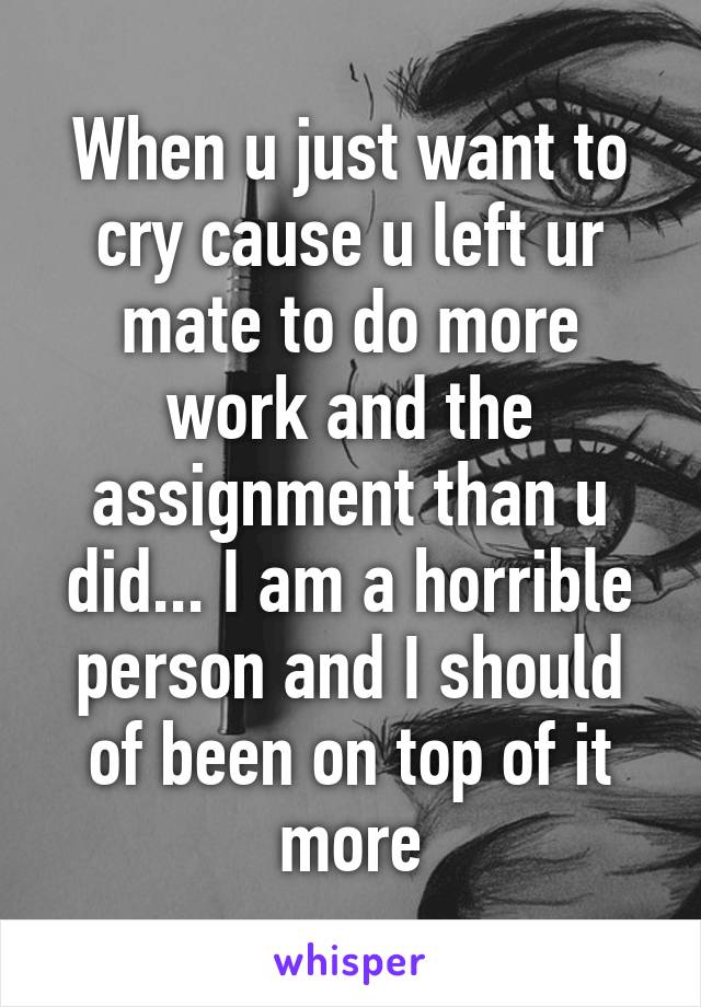 When u just want to cry cause u left ur mate to do more work and the assignment than u did... I am a horrible person and I should of been on top of it more