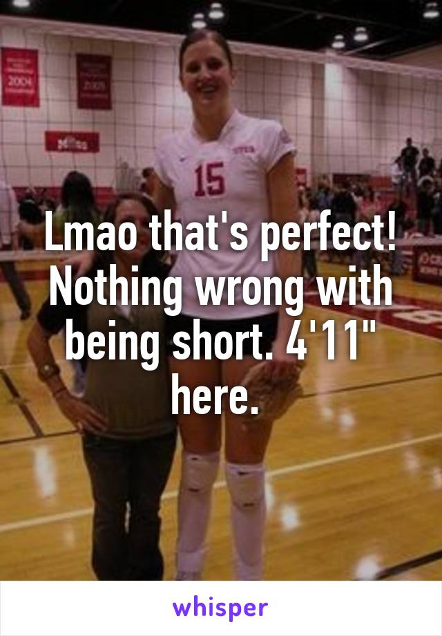 Lmao that's perfect! Nothing wrong with being short. 4'11" here. 