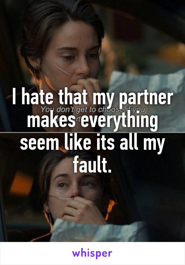 I hate that my partner makes everything seem like its all my fault.